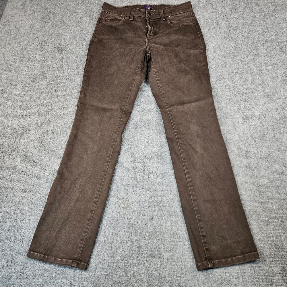 NYDJ Samantha Slim Brown Jeans Womens 4P Lift Tuck Straight Leg Stretch USA Made